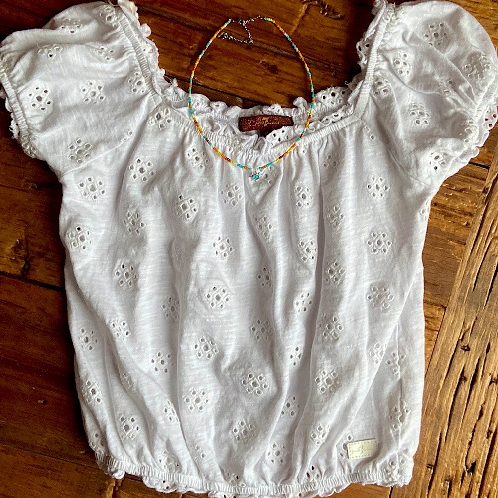 🌟5 for $25🌟 7 For All Mankind Girls White Ruffled Eyelet Cap Sleeve Top, M
